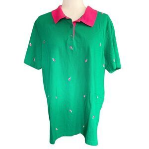 Quacker Factory 1X Green Pineapple Polo Shirt Plus Size Preppy Colorful Casual